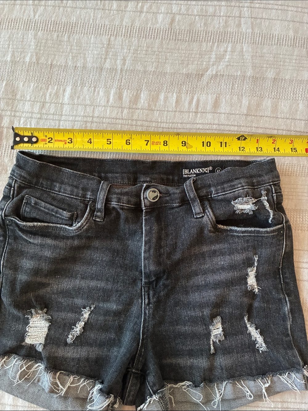 Blank NYC Black Distressed Denim Jean Shorts - Picture 5 of 7